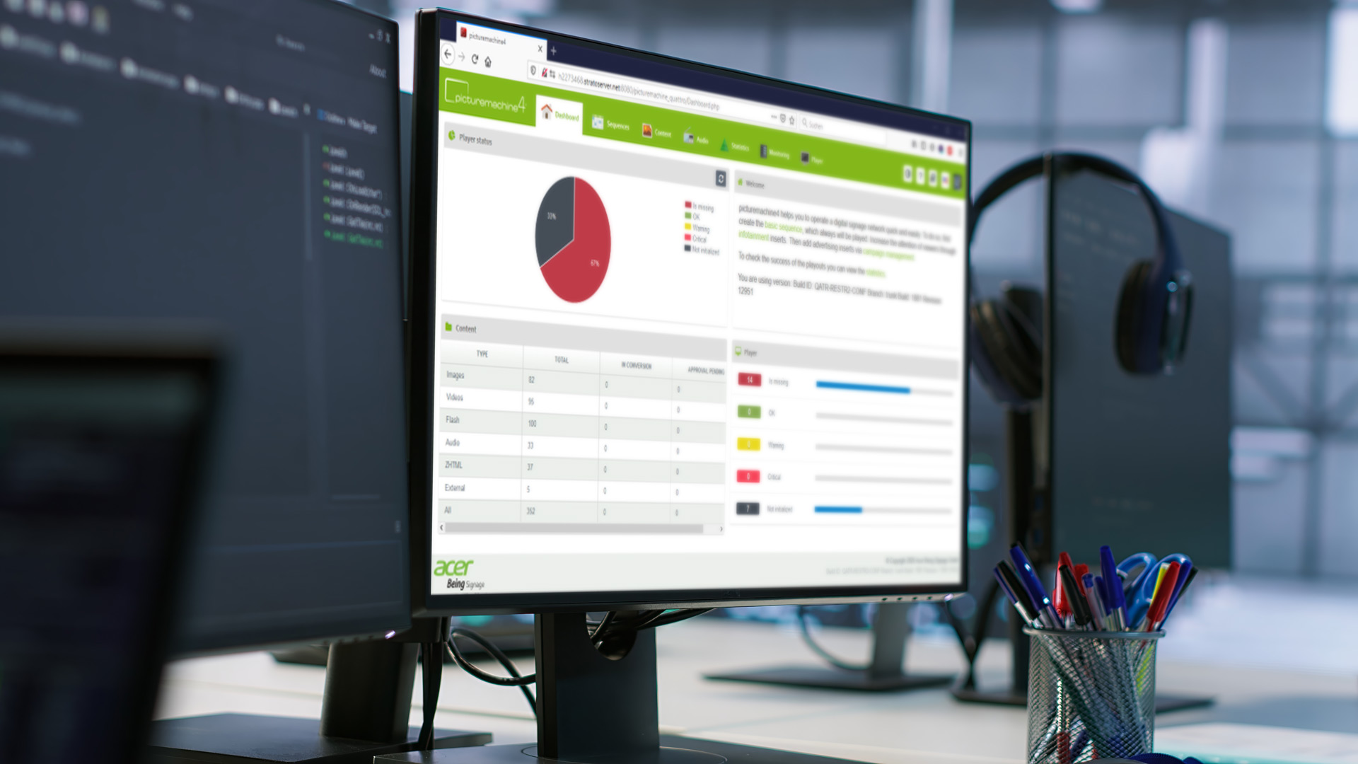 A digital signage content management system on an office display